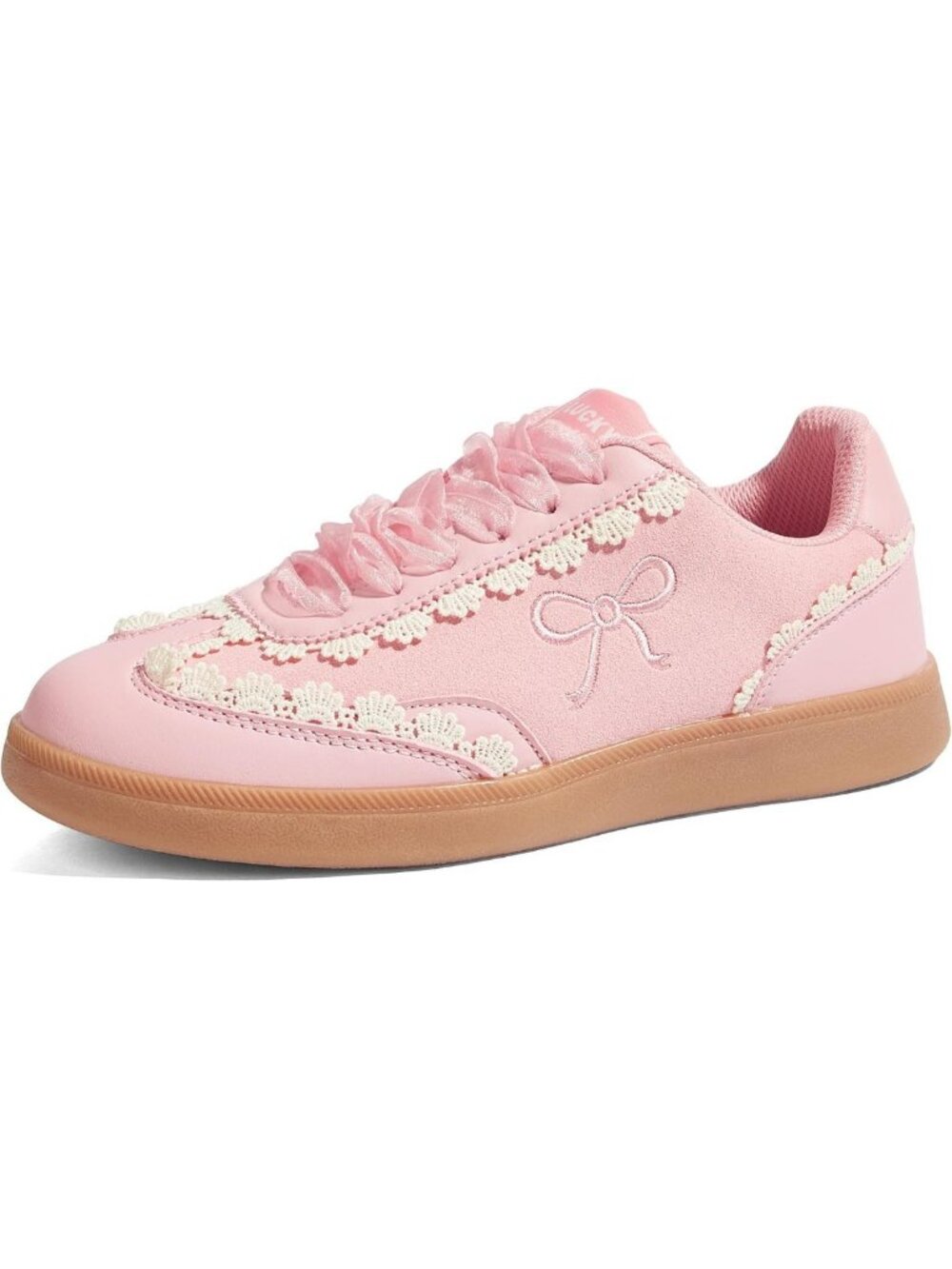 Lace Detail Women's Sneakers with Organza Ribbon - Stylish & Comfortable